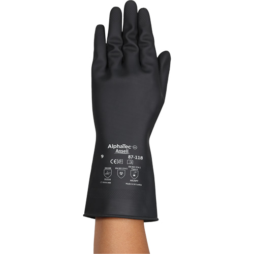 Gants r&eacute;sistants aux produits chimiques AlphaTec 87-118, Taille Petit/7, 12,6" lo, Latex de caoutchouc, Doublure en Coton, 31-mil Superchem Industries