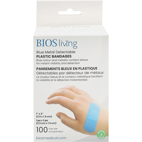 Bandages hydrofug&eacute;s bleu, Rectangulaire/carr&eacute;e, 3", Plastique d&eacute;tectable, St&eacute;rile Superchem Industries