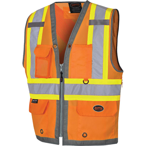 Pioneer Mesh Back Zip Front Surveyor Safety Vest, High Visibility Orange, Small, Polyester Superchem Industries