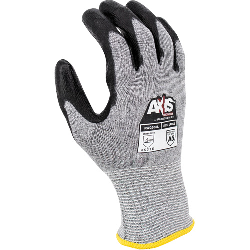 RWG566 AXIS Cut Protection Touchscreen Work Glove, Size Medium, 18 Gauge, Polyurethane Coated, Stainless Steel/HPPE Shell, ASTM ANSI Level A5/EN 388 Level E Superchem Industries