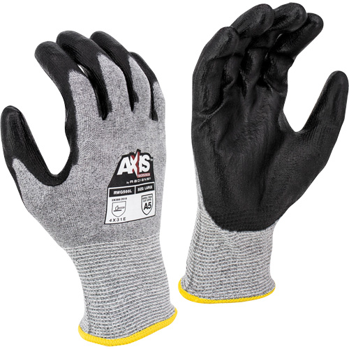 RWG566 AXIS Cut Protection Touchscreen Work Glove, Size Medium, 18 Gauge, Polyurethane Coated, Stainless Steel/HPPE Shell, ASTM ANSI Level A5/EN 388 Level E Superchem Industries