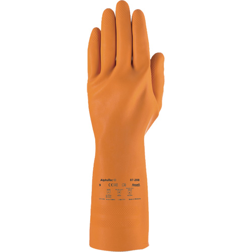 Gants robustes r&eacute;sistants aux produits chimiques AlphaTec 87-208, Taille 7, 12,8" lo, Latex de caoutchouc, Doublure en Coton/Ouat&eacute;e, 29,5 mils Superchem Industries