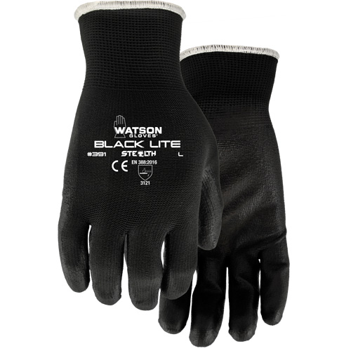 391 Stealth Black Lite Gloves, X-Small, Polyurethane Coating, Polyester Shell Superchem Industries
