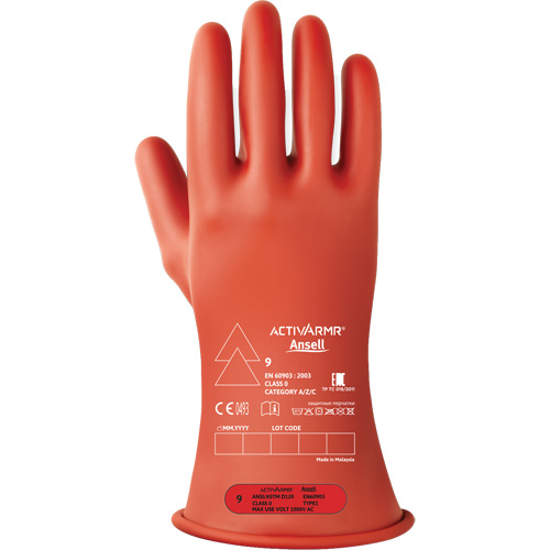 Gants &eacute;lectriques isol&eacute;s ultra l&eacute;gers ActivArmr RIG R011RUL, ASTM classe 0, Taille 9, 11" lo Superchem Industries