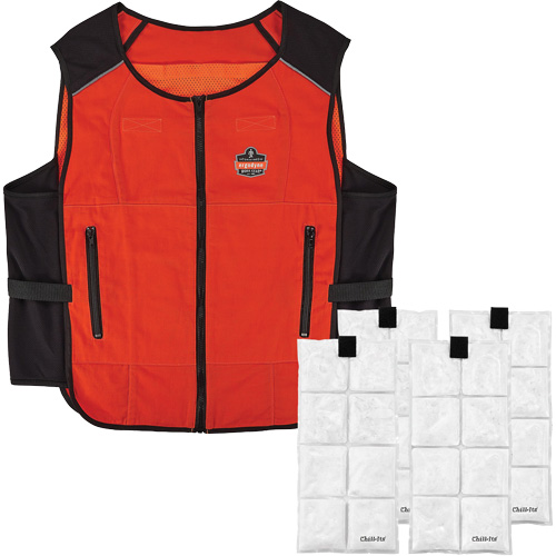 Veste de refroidissement &agrave; changement de phase l&eacute;g&egrave;re avec sachets de recharge Chill-Its 6260, Petit/Moyen, Orange Superchem Industries