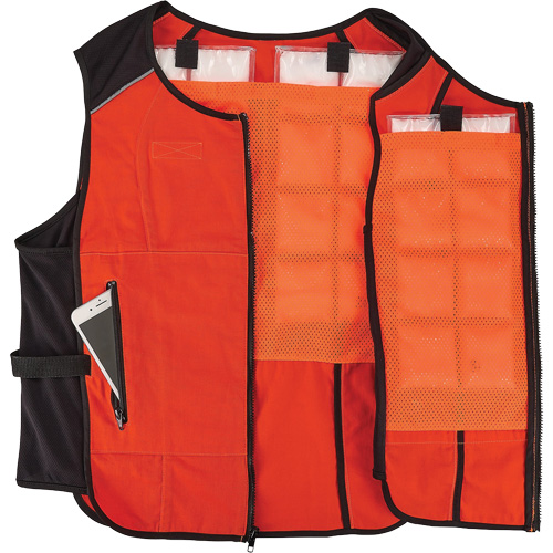 Veste de refroidissement &agrave; changement de phase l&eacute;g&egrave;re avec sachets de recharge Chill-Its 6260, Petit/Moyen, Orange Superchem Industries