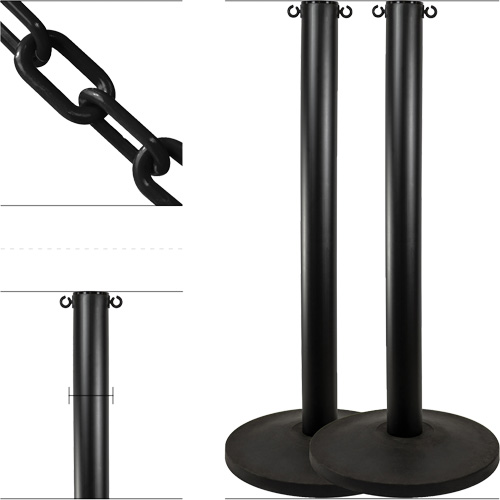 Industrial Stanchion Kit with Plastic Chain, 37" High, Black Superchem Industries
