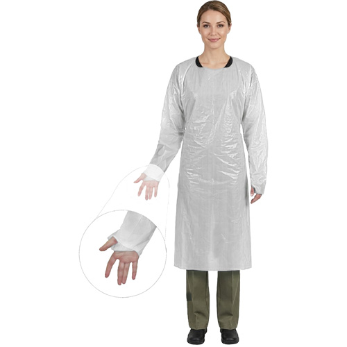 CoverMe Gown with Thumbholes, One Size, White, Polyethylene Superchem Industries