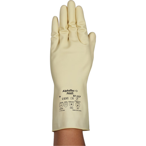 Gants naturels et l&eacute;gers AlphaTec 87-137, Taille 10, 11,8" lo, Latex de caoutchouc, 16 mils Superchem Industries