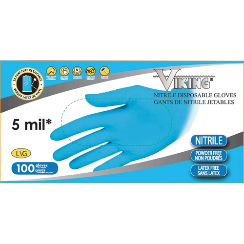 34600 Disposable Gloves, Large, Nitrile, 5-mil, Powder-Free, Blue Superchem Industries