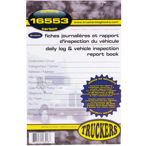 Carnet bilingue de registre quotidien et de rapport d'inspection de v&eacute;hicule Superchem Industries