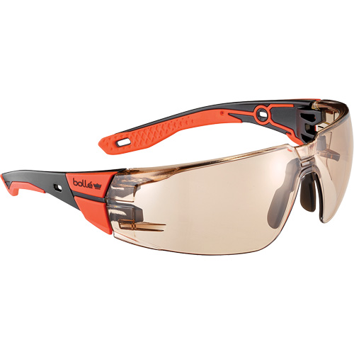 Lunettes de s&eacute;curit&eacute; RUSH+ 2.0 avec monture noire et rouge, M/G, Lentille Cuivre, Antibu&eacute;e/Anti-&eacute;gratignures, ANSI Z87+ Superchem Industries