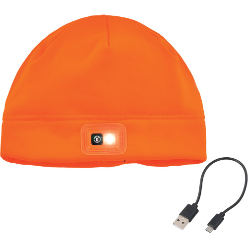 N-Ferno&reg; Winter Skull Cap with LED Rechargeable Light, Fleece Lining, One Size, Orange Superchem Industries