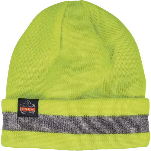 N-Ferno&reg; Reflective, Cuffed Rib Knit Winter Hat, Acrylic Lining, One Size, High-Visibility Lime Green Superchem Industries