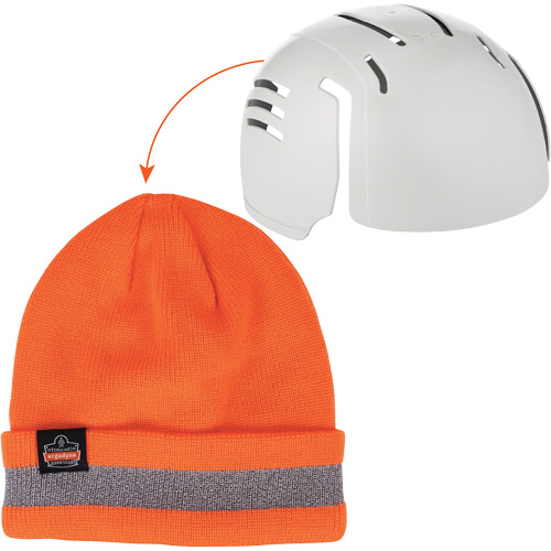 N-Ferno&reg; Reflective Rib Knit Winter Hat & Bump Cap Insert, Acrylic Lining, Medium/Small, Orange Superchem Industries