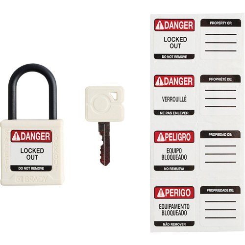 Cadenas de s&eacute;curit&eacute; compact Velocity, Blanc, Cl&eacute;s identiques, Nylon, Largeur de 1-1/4" Superchem Industries