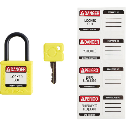 Cadenas de s&eacute;curit&eacute; compact Velocity, Jaune, Cl&eacute;s diff&eacute;rentes, Nylon, Largeur de 1-1/4" Superchem Industries