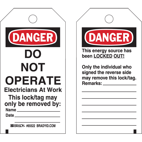 Lockout Tags, Plastic, 3" W x 5-1/2" H, English Superchem Industries