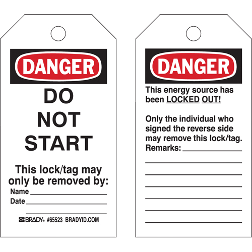 Lockout Tags, Plastic, 3" W x 5-1/2" H, English Superchem Industries