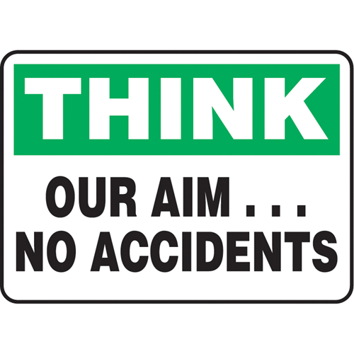 Enseigne  Our Aim… No Accidents , 7" x 10", Aluminium, Anglais Superchem Industries