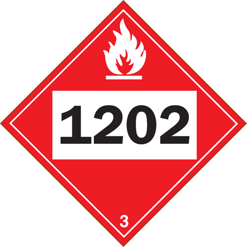 Plaque-&eacute;tiquette TMD 1202 pour liquide inflammable huile combustible, Vinyle adh&eacute;sif Superchem Industries