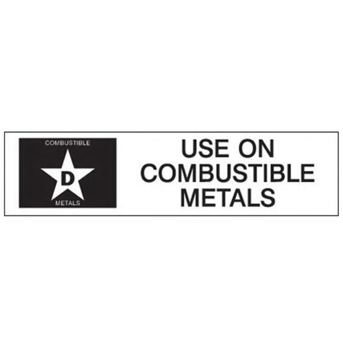 "D: Use on Combustible Metals" Fire Extinguisher Label Superchem Industries