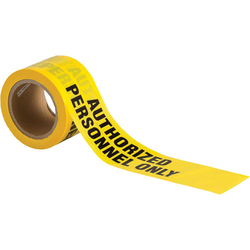 Ruban pour barricade, Anglais, 3" la x 200' lo, 3 mils, Noir sur jaune Superchem Industries
