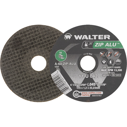 Zip Alu Cut-Off Wheel, 4-1/2" x 3/64", 7/8" Arbor, Type 1, Aluminum Oxide, 13300 RPM Superchem Industries