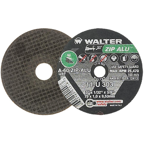 Meule ZIP ALU, 3" x 1/32", Arbre de 3/8", Type 1, Oxyde d'aluminium, 25470 Tr/min Superchem Industries