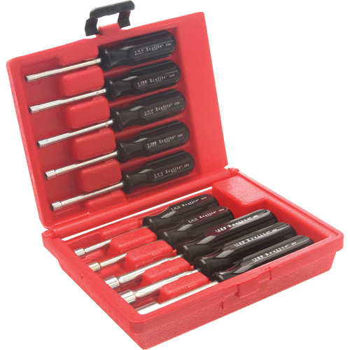 Drilled Shaft Nut Driver Set With Red Plastic Case, 10 Pcs., Metric Superchem Industries