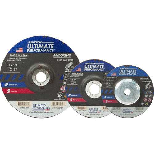 Saitech Ultimate Performance Grinding Wheel, 4" x 1/4", 5/8" Arbor, Aluminum Oxide/Ceramic, Type 27 Superchem Industries