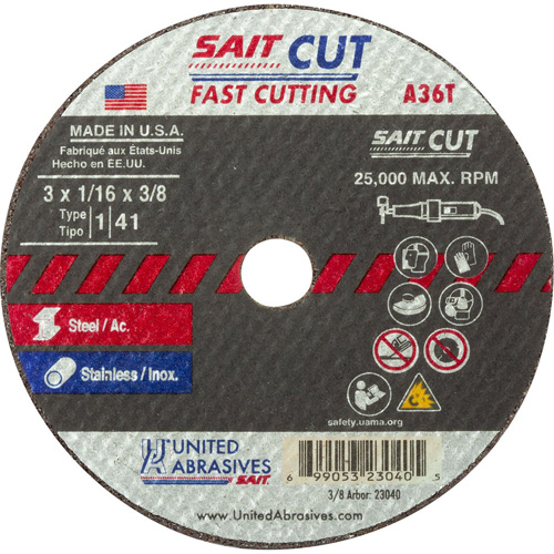 Cut-Off Wheel (A36T), 14" x 0.035", 3/8" Arbor, Type 1, Aluminum Oxide, 19000 RPM Superchem Industries
