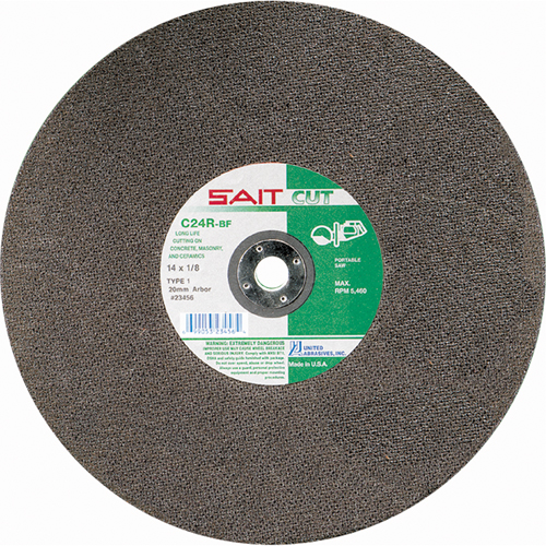 C24R Concrete High Speed Cut-Off Wheel, 14" x 1/8", 1" Arbor, Type 1, Silicon Carbide, 5400 RPM Superchem Industries