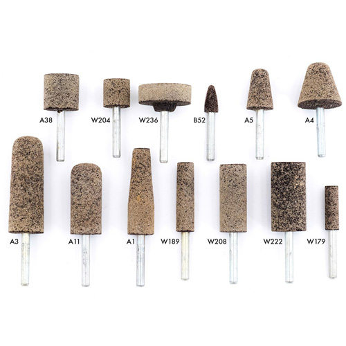 Meules r&eacute;sinoides mont&eacute;es sur tige A36Q, A11, Oxyde d'aluminium, 11/16" dia., 2" lo, 36 Grain Superchem Industries