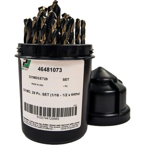 Foret pour m&eacute;canicien s&eacute;rie courte 135° - 1/16" &agrave; 1/2" par 1/64", 29 morceaux, Acier rapide Superchem Industries