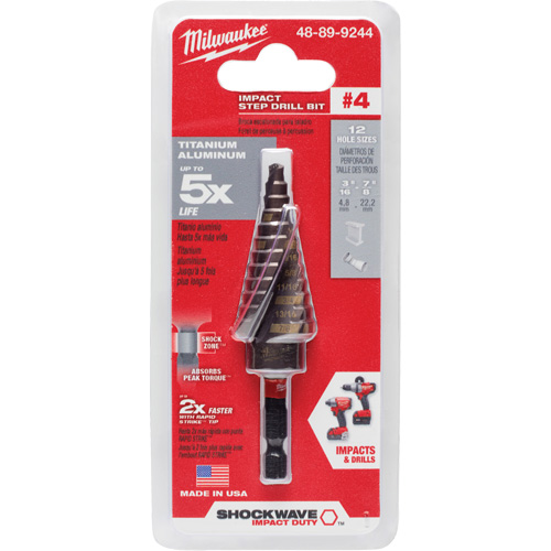 Foret &eacute;tag&eacute; #4 Shockwave Impact Duty, 3/16" - 7/8", Incr&eacute;ments de 1/16", Titane Superchem Industries