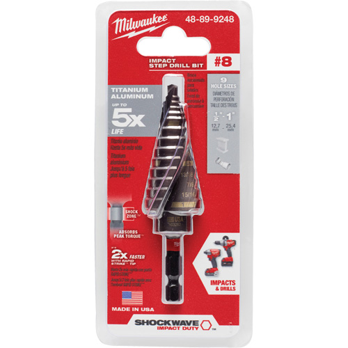 #8 Shockwave Impact Duty Step Drill Bit, 1/2" - 1" , 1/16" Increments, Titanium Superchem Industries