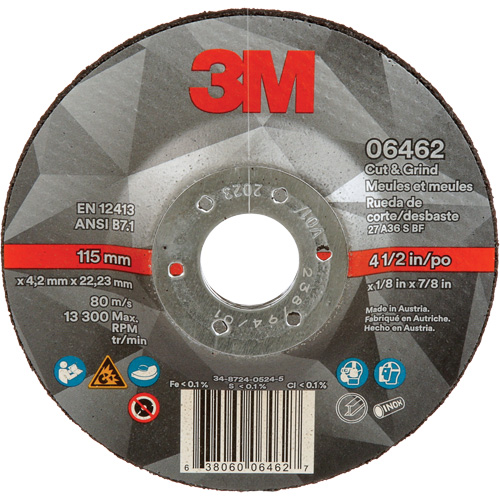 Cut & Grind Wheel, 4-1/2" x 1/8", 7/8" Arbor, Type 27, Ceramic Superchem Industries