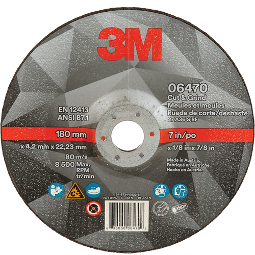 Cut & Grind Wheel, 7" x 1/8", 7/8" Arbor, Type 27, Ceramic Superchem Industries