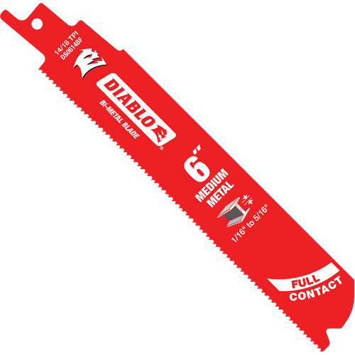 Medium Metal Reciprocating Saw Blade, Bi-Metal, 14-18 TPI, 6" L x 1" W Superchem Industries
