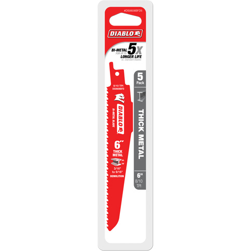Reciprocating Blade for Thick Metal/Demolition, Bi-Metal, 8-10 TPI, 6" L Superchem Industries