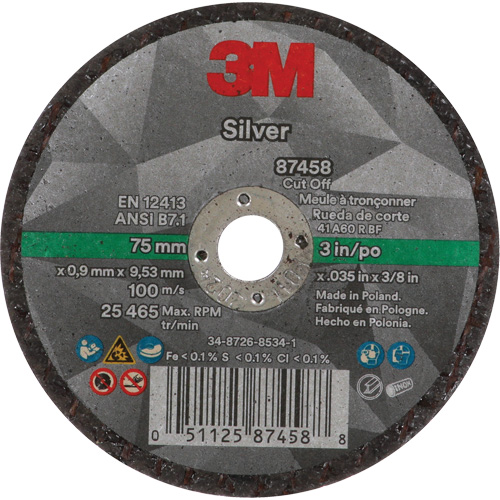 Silver Cut-Off Wheel, 3" x 0.04", 3/8"-24 Arbor, Type 1, Ceramic, 25645 RPM Superchem Industries