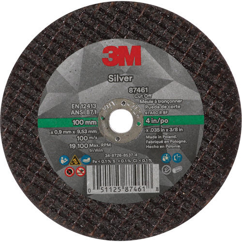 Silver Cut-Off Wheel, 4" x 0.04", 3/8"-24 Arbor, Type 1, Ceramic, 19100 RPM Superchem Industries