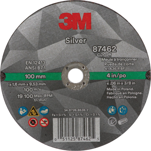 Silver Cut-Off Wheel, 4" x 0.06", 3/8"-24 Arbor, Type 1, Ceramic, 19100 RPM Superchem Industries