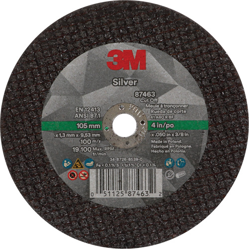 Silver Cut-Off Wheel, 4" x 0.05", 3/8"-24 Arbor, Type 1, Ceramic, 19100 RPM Superchem Industries