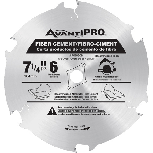 AvantiPro Cutting Saw Blade, 7-1/4", 6 Teeth, Fibre Cement Use Superchem Industries