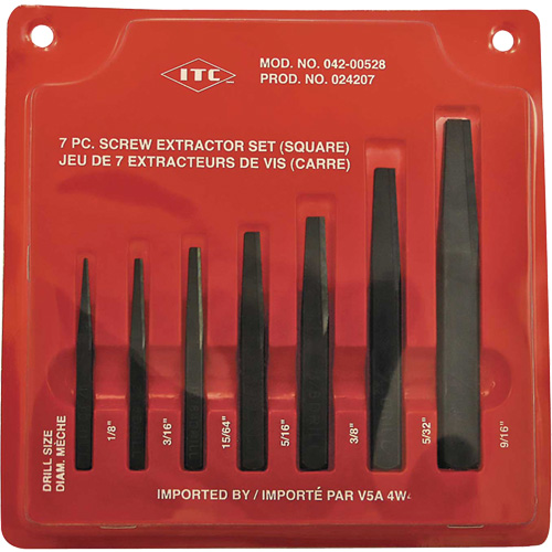 ISE-7 7-Piece Square Screw Extractor Set, For Screw Size 1/8" - 9/16" Superchem Industries