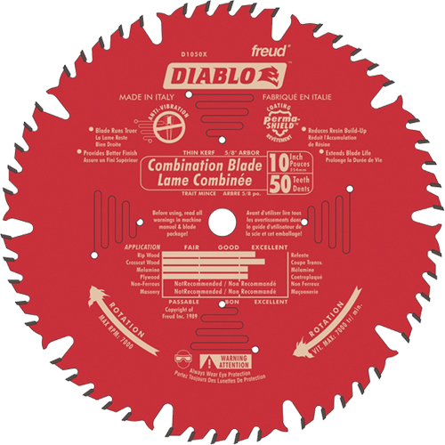 Lames de scie pour entrepreneur - Lames de scie combinaison, 10", 50 dents, Pour Bois Superchem Industries