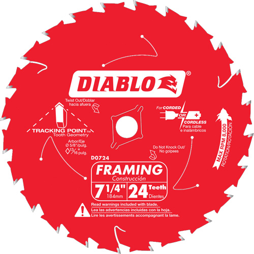 Lame de scie &agrave; charpente, 7-1/4", 24 dents, Pour Bois Superchem Industries