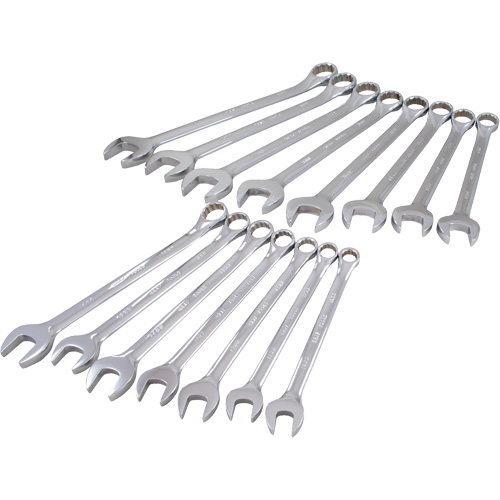 Mirror Chrome Wrench Set, Combination, 15 Pieces, Metric Superchem Industries